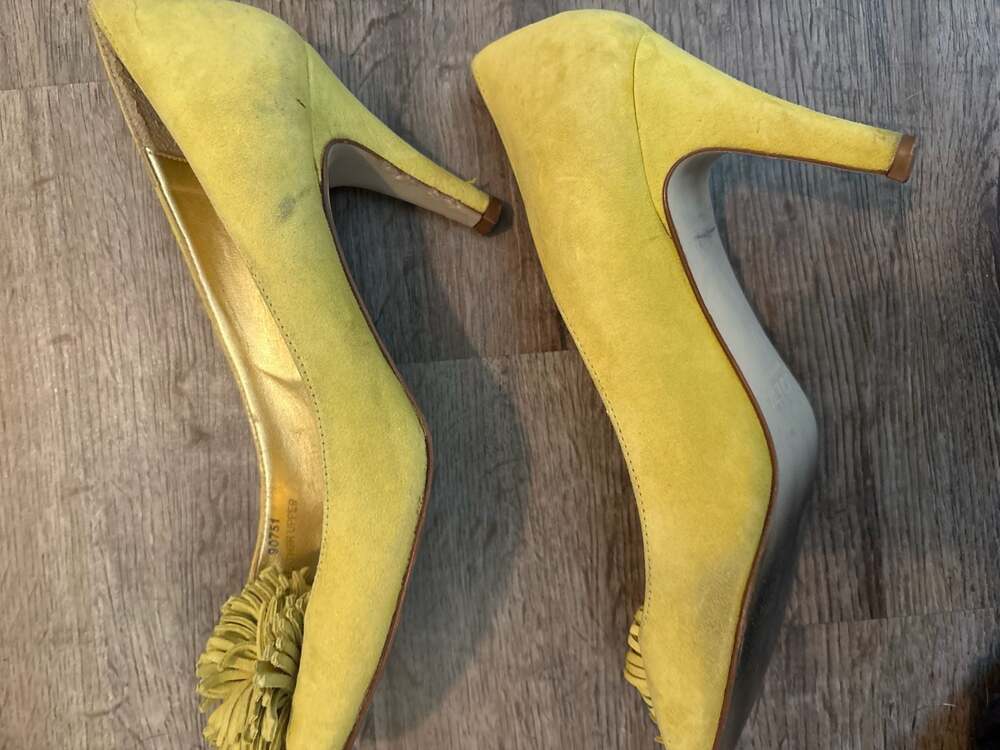 J.Crew Yellow Suede Pom-Pom Pumps Size 7 - Picture 9 of 10
